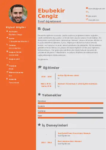 Sınıf Öğretmeni Cv Örnekleri cv indir